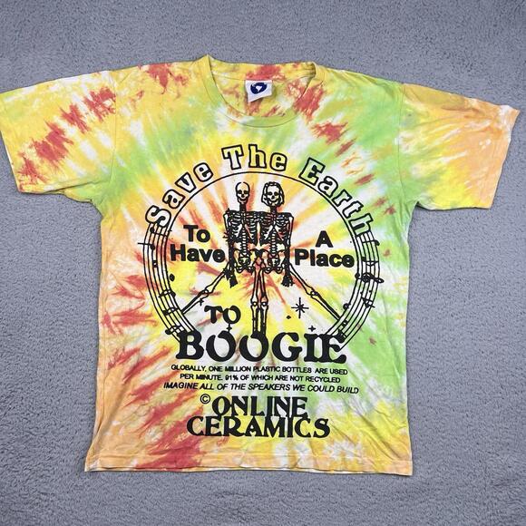 Online Ceramics T-Shirt Men’s Medium Skeleton Tye Dye Boogie Save The Earth - Picture 1 of 8